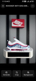 Acid-wash denim panel runner with red trim