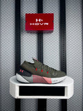 Gradient-mesh compression runner in olive with red accents