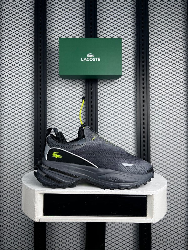 Zip-shroud mesh trail sneaker in charcoal and neon