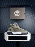 Mesh-panelled trail sneaker boot in olive green