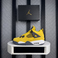 Bright yellow nubuck sneaker with dark grey support wings