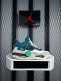 Grid-mesh panelled basketball sneaker in white and deep teal