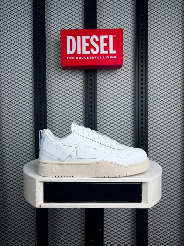 Embossed side-panel leather low-top with cream cupsole