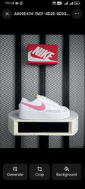 Platform-sole leather low-top in white and pink