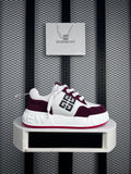 Burgundy and white panelled skate low-tops