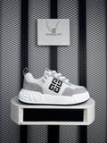 Platform-sole mesh and panelled low-top in light grey