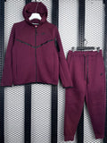 Taped-chevron zip hoodie and joggers in deep burgundy