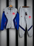 Grey nylon tracksuit with royal blue contrast panels