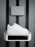Tumbled leather platform trainer in triple white