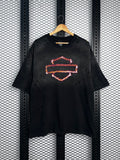 Crewneck silhouette in faded black with distressed flaming emblem