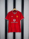 Graphic-printed red football jersey with contrast crossover neck