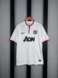 Matte white athletic jersey with red collar trim