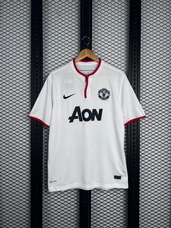 Matte white athletic jersey with red collar trim