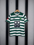 Horizontal striped V-neck football jersey in green and white