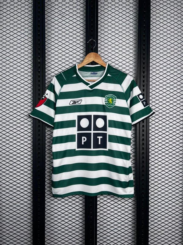 Horizontal striped V-neck football jersey in green and white