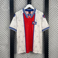 Striped-trim V-neck athletic jersey with red center panel