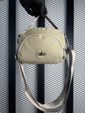 Rubberised badge nylon crossbody bag in taupe