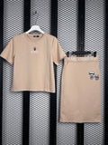 Graphic-embroidered cream jersey t-shirt and skirt set