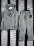 Contrast-piped nylon hooded tracksuit set in slate grey