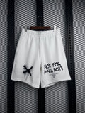 White graphic-print fleece sweat shorts with drawstring waist