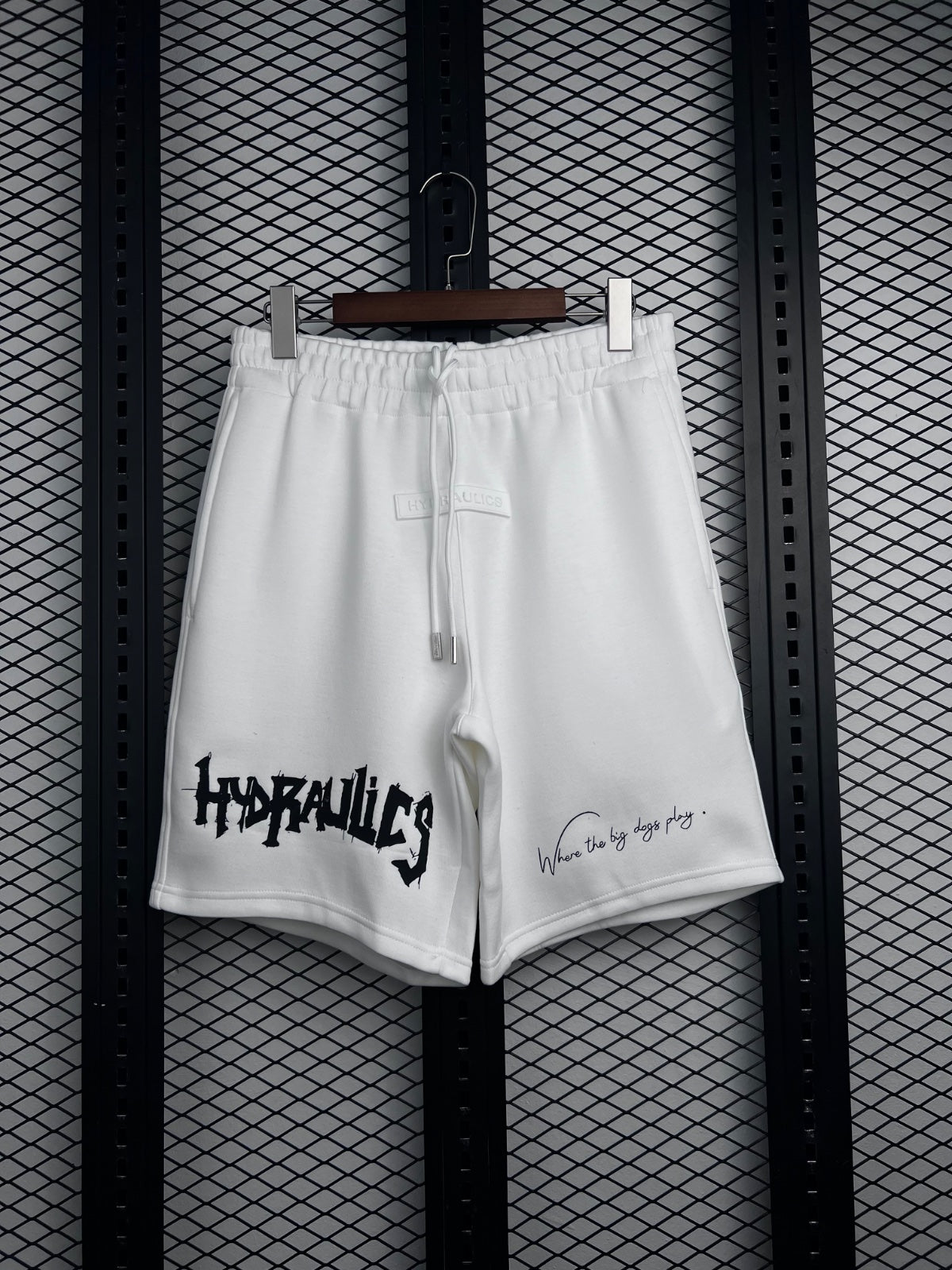 Drawstring sweat shorts with gothic graphic print