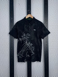 Three-button polo shirt with abstract street-map print