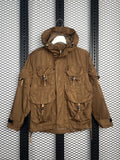 Multi-pocket technical hooded cargo jacket in tobacco brown