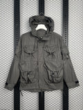 Olive drab multi-pocket hooded technical jacket