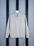 Fine-knit half-zip pullover with double collar in beige