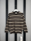 Brown and cream multi-stripe crewneck knit sweater