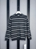 Ribbed-collar striped knit jumper in charcoal and grey