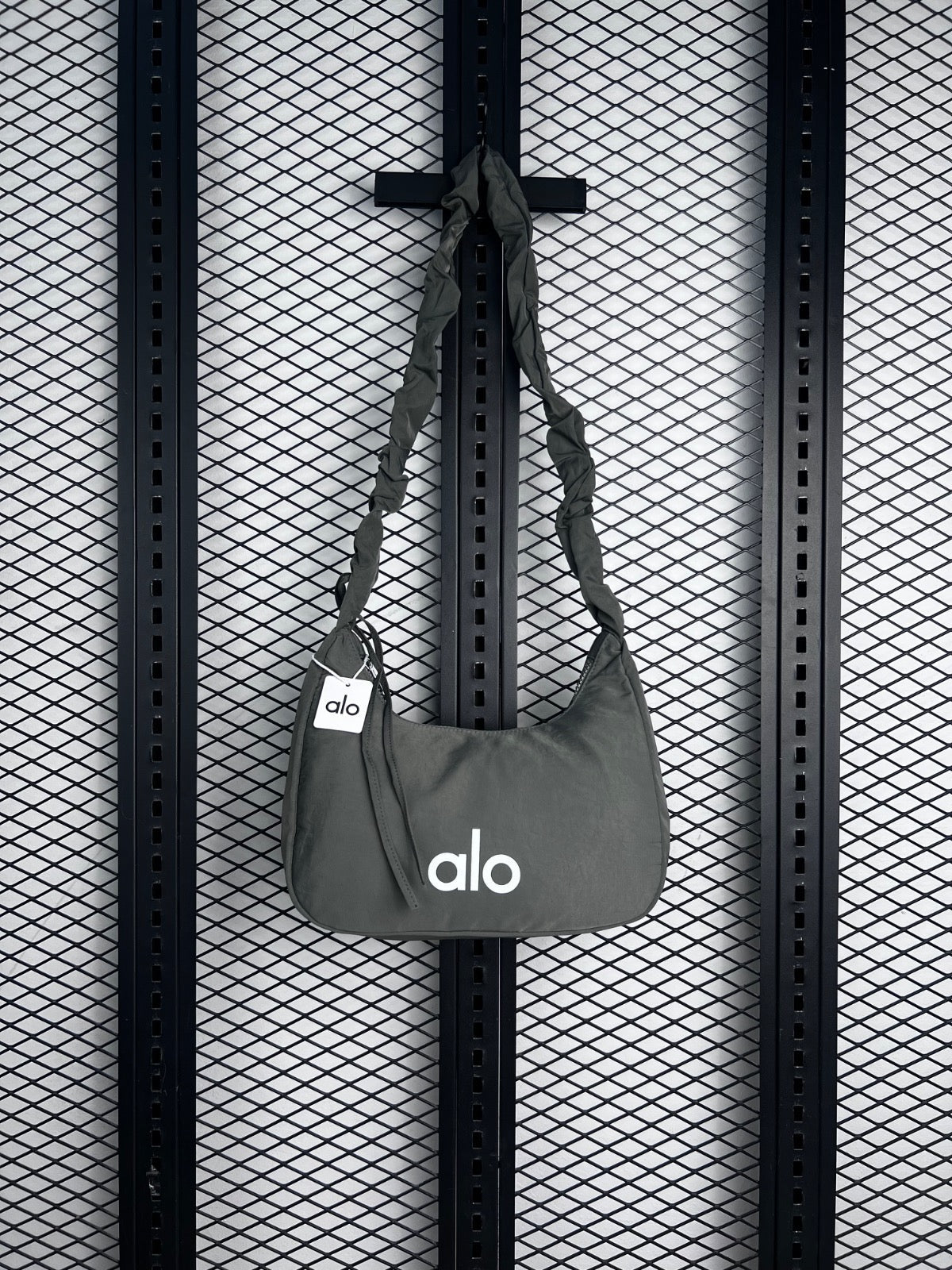 Crescent nylon shoulder bag in olive green