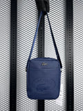 Embossed medallion navy blue reporter bag