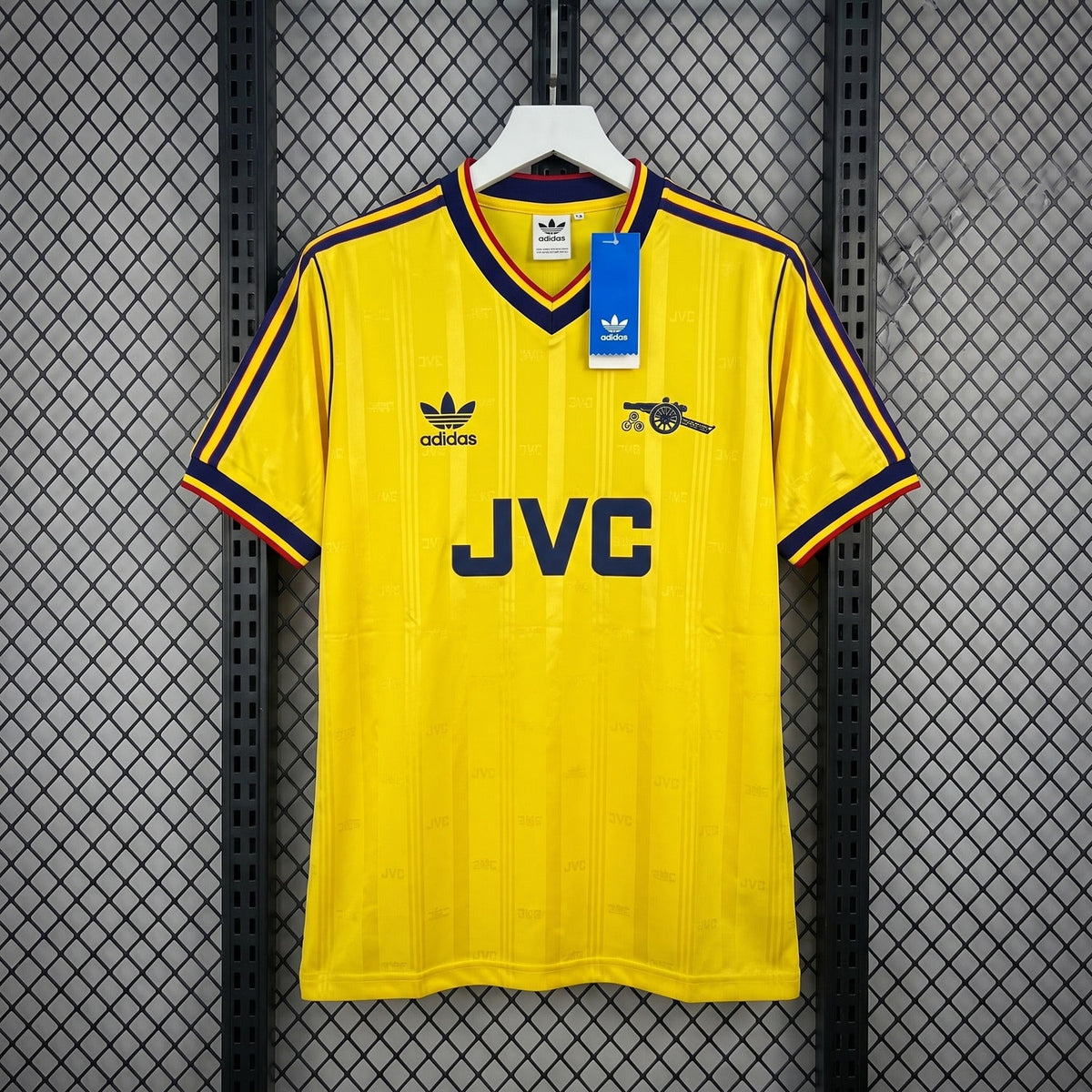 Ribbed navy collar short-sleeve jersey in yellow jacquard