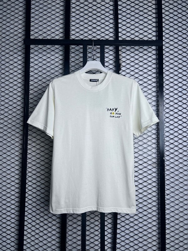 Chest script print cream cotton T-shirt