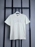 Short-sleeve crewneck tee with arched chest lettering