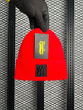 NY beanie red with black logo
