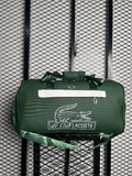 Graphic-print forest green canvas duffle bag