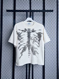 Ribbed-collar textured thermal tee with skeleton graphic