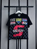 Short-sleeve textured crewneck with checkered graphic print