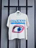 Textured cream thermal short-sleeve tee with eye print