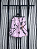 Drawstring-waist casual shorts in pink woodland camo