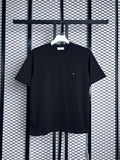 Black crewneck cotton tee with embroidered red heart